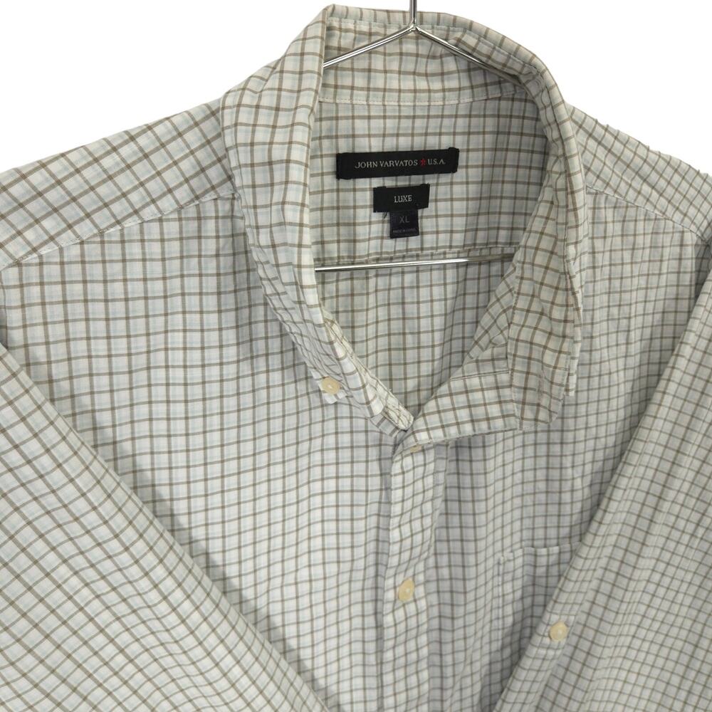 John Varvatos Shirt Mens XL Brown Light Blue Plaid Luxe Button Down Long Sleeve